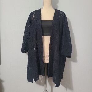Zara Thick Black Lace Open‎ Front Kimono Style JacketSize Medium